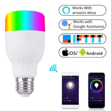 Wifi-патрон, умный свет лампы интеллигентая(ый) цветная светодиодная лампа 7 Вт RGBW APP дистанционного Управление работает с Amazon Alexa Google для умного дома E27 E26
