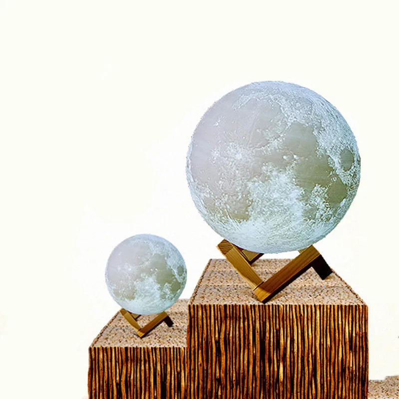 

Rechargeable 3D print moon lamp round shape atmosphere occasion 3 colors table lamp bedroom decoration desk moon lamp
