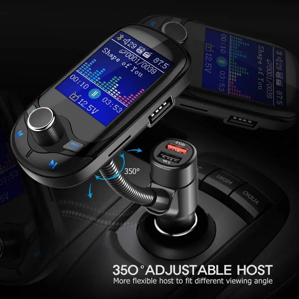 

CDEN car mp3 color screen 1.8 inch U disk TF card music player Bluetooth receiver fm transmitter QC3.0+2.4A car fast charger