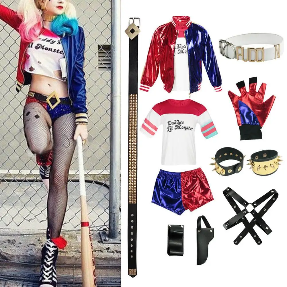 New Adult Cosplay Harley Quinn Ladies Costume Full Set Suicide Squad Cosplays Accessories Party