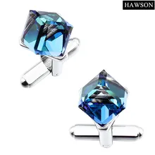HAWSON мужские модные ювелирные Роскошные темно-синие запонки с синим кристаллом Кнопка подарки для продажи Свадебная рубашка манжета для жениха