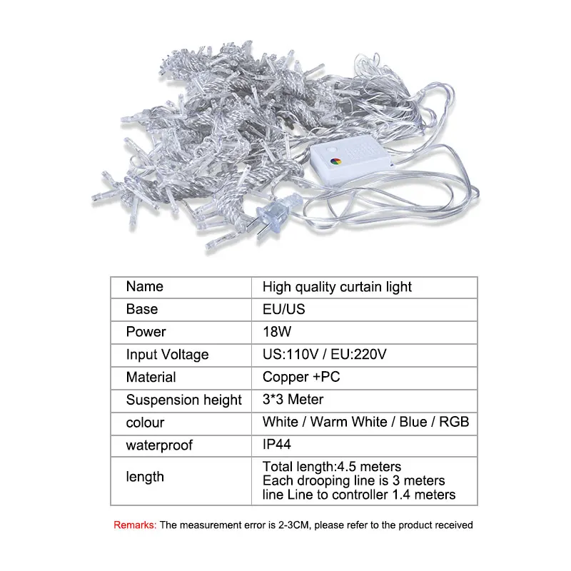 Рождественский год СВЕТОДИОДНЫЙ занавес 8 режимов IP 44 водонепроницаемый 3X3 метра 110V 220V 18W Cooper внутреннее праздничное украшение освещение