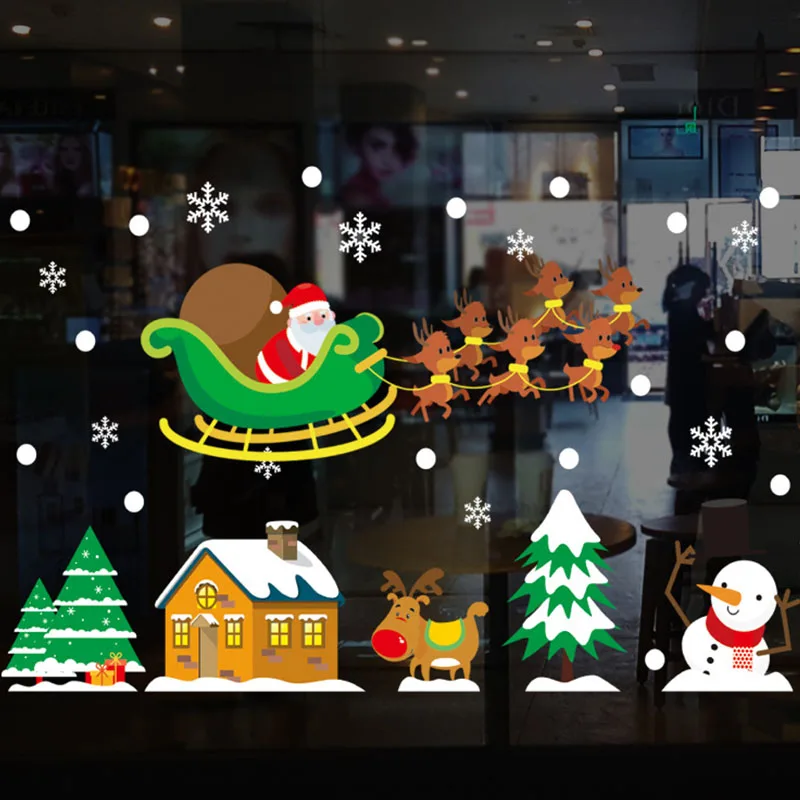 

Christmas Decoration accessories Windows Stickers New Year Santa cartoon Reindeer Shop Wall Stickers Glass DIY Decal Ornaments