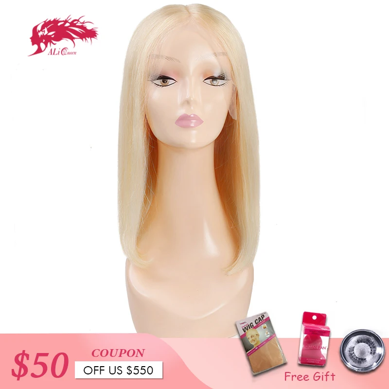 Brazilian Remy Hair Part Lace Wigs 130% Density Middle Part #1B/#613 Short Human Hair Wigs Ali Queen Hair Lace Front Wig 8\