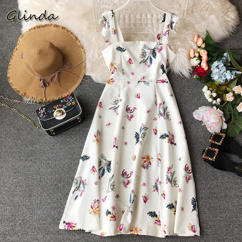 

2019 Summer Vintage Beach Dress Women Fashion Print Floral Sleevels Spaghetti Strap Sexy Club Backless Party Dresses Female