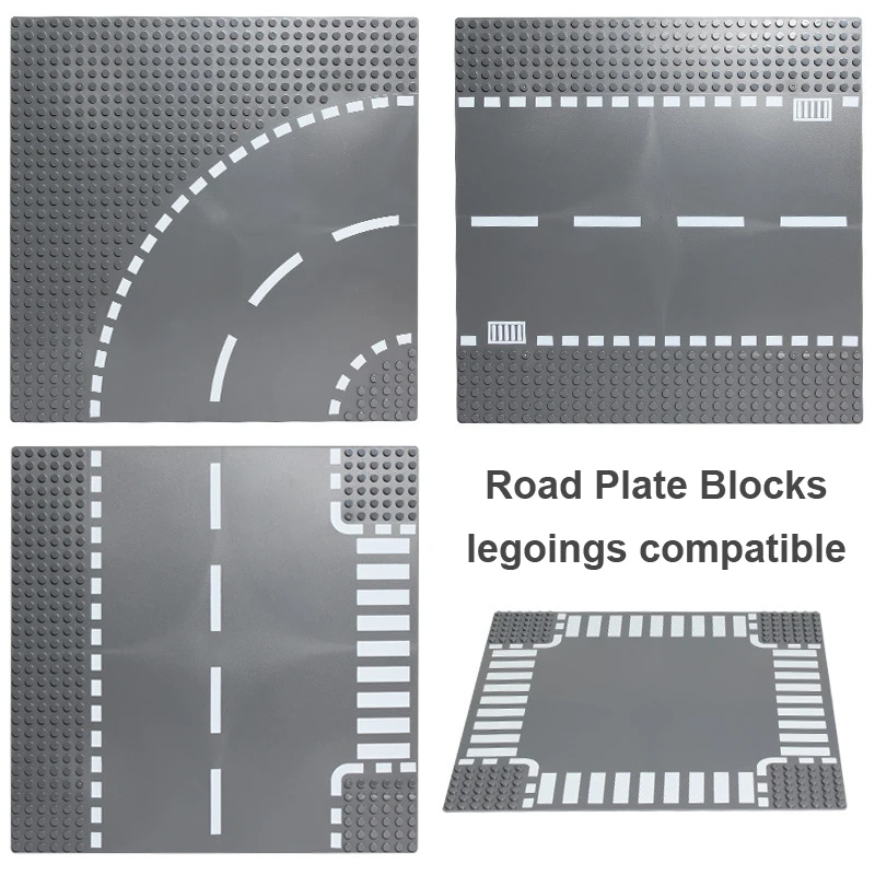 

Road Plate Straight Crossroad Curve T-Junction Building Blocks Compatible City Parts Bricks Base Plate Baseplate Toys