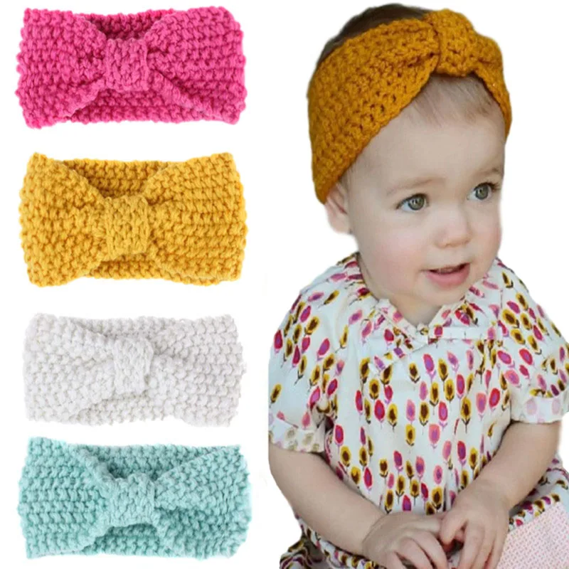 Fashion Bow Baby Boy Girl Headbands Knitted Candy Color Infant Baby
