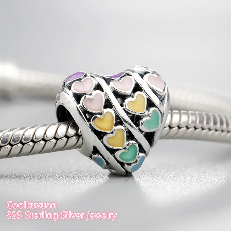 

2019 Spring 925 Sterling Silver Multi-Color Hearts Charm, Mixed Enamel Charm Beads Fit Original Pandora Charms Bracelet jewelry