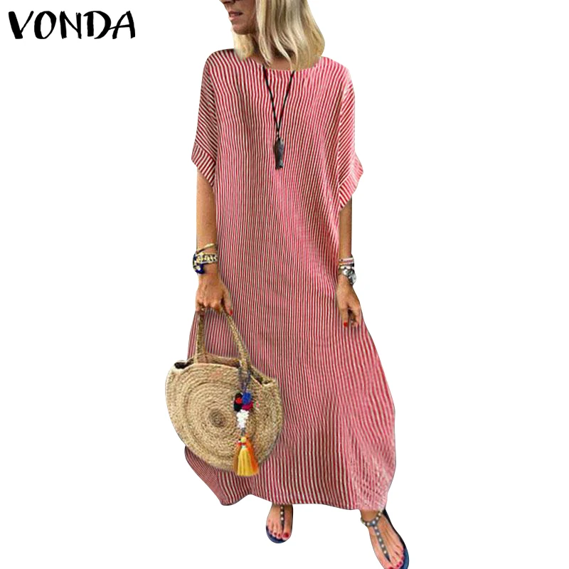 VONDA богемное женское платье летнее vestidos Сексуальные вечерние длинные платья с рукавом Женская винтажная рубашка-сарафан размера плюс