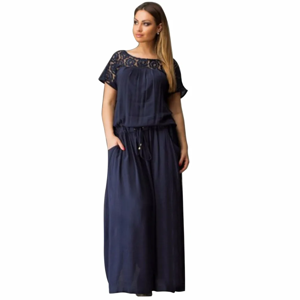 Navy Summer Casual Women Dress Plus Size short sleeve oversize Loose ...