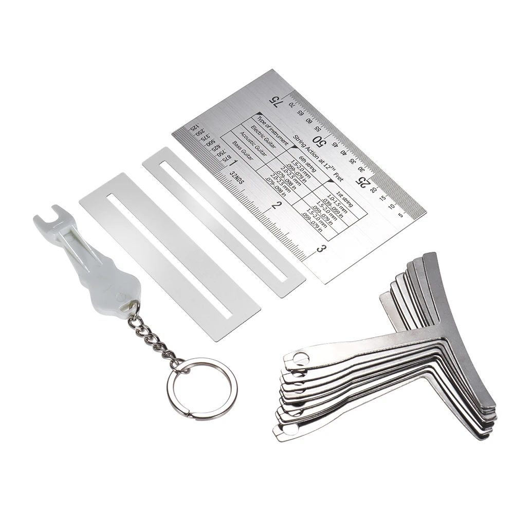 

13pcs Guitar Bass Luthier Tools Set Pin Puller Keychain Double Sided Gauge Ruler 9 Understring Radius Gauges Guitar Accessories