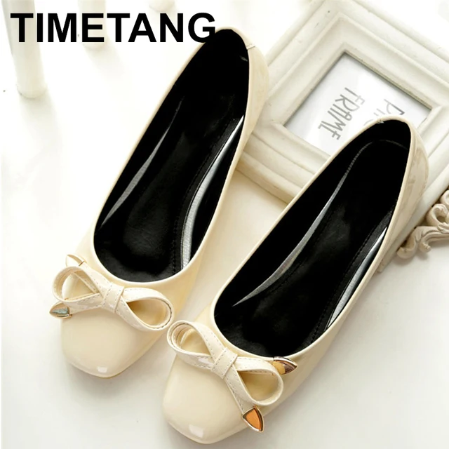 TIMETANG New Women's Korean stylish flats leather fashion square Toe