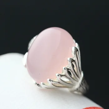 

pavilion silver wholesale handmade silver inlaid natural pink chalcedony female money offered 925 sterling silver ring