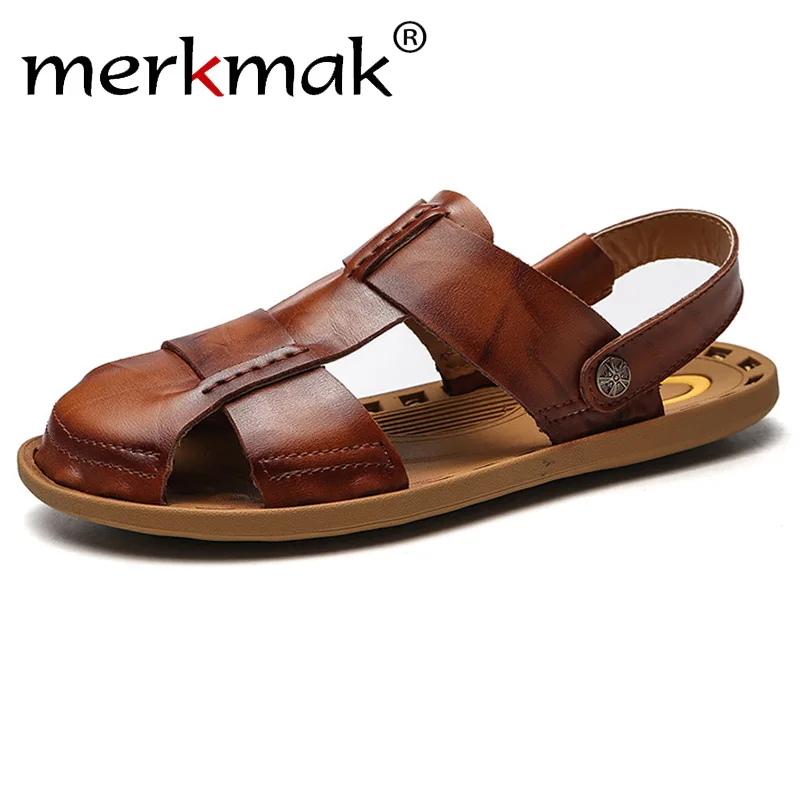 

merkmak 2019 New Summer Shoes Men Beach Sandals Hollow Slippers Flip Flops Light Sandalias for male Outdoor Summer Flats