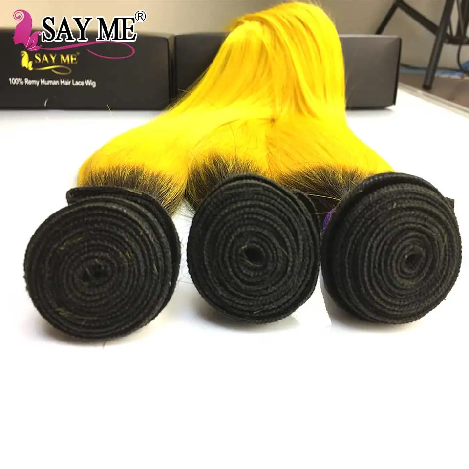 1B/Yellow Dark Root Ombre Peruvian Straight Hair 3 Bundles With Closure Remy Double Weft Human Hair Bundles With Closure Colored 1B/Yellow Dark Root Ombre Peruvian Straight Hair 3 Bundles With Closure Remy Double Weft Human Hair Bundles With Closure Colored