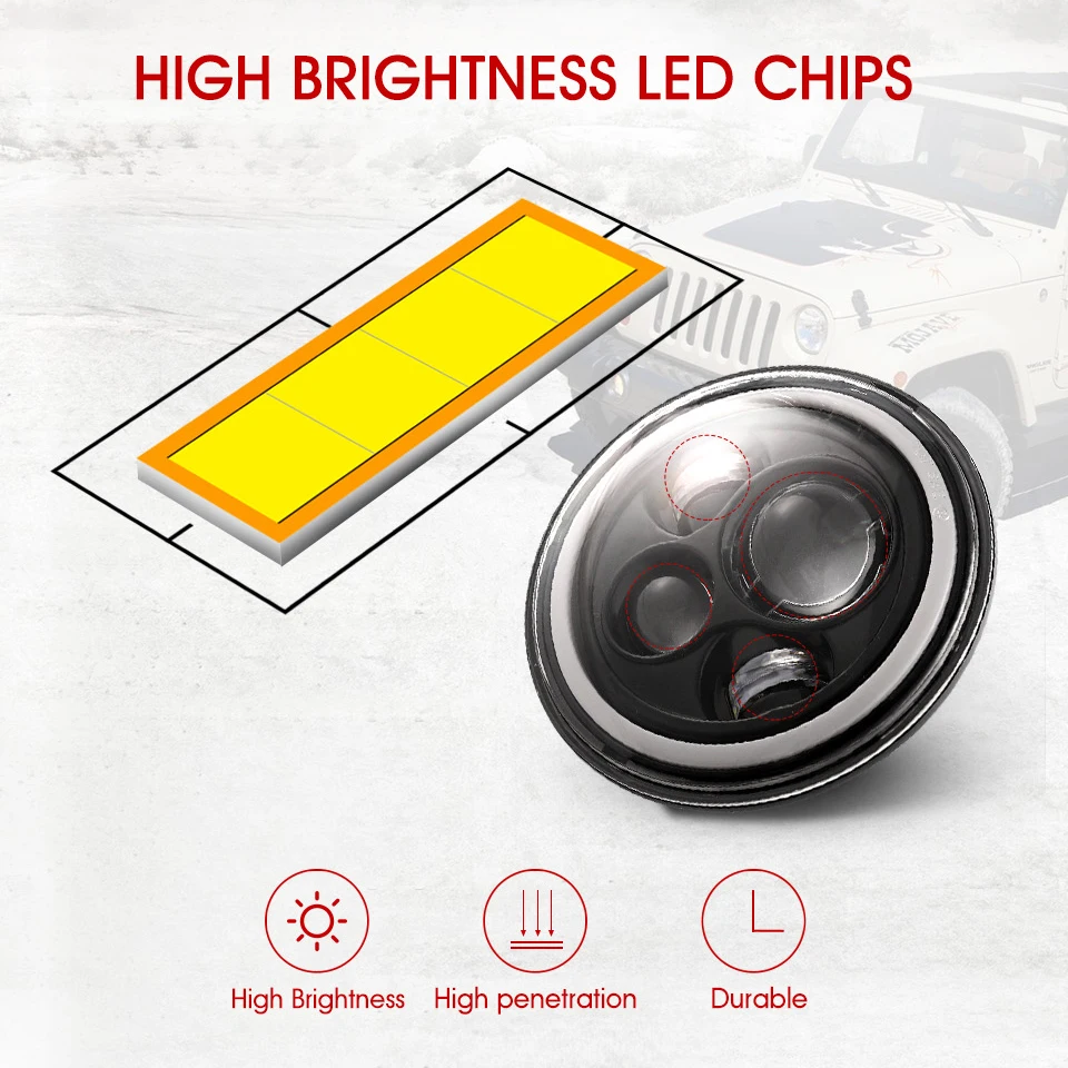 Auxmart 7 дюймовые фары Желтый Белый Halo угол глаза светодиодный для авто 12v Jeep Wrangler JK
