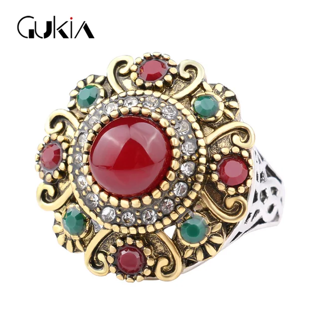 unique retro colourful gold colour wedding ring resin crystal big large size rings