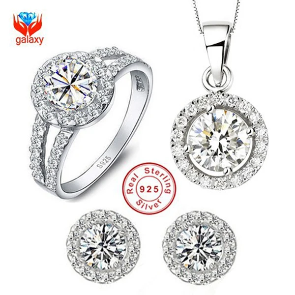 

YHAMNI 100% 925 Sterling Silver Jewelry Sets Round CZ Diamant Pendant Necklace Earrings Ring Women's Wedding Jewelry Sets YS014