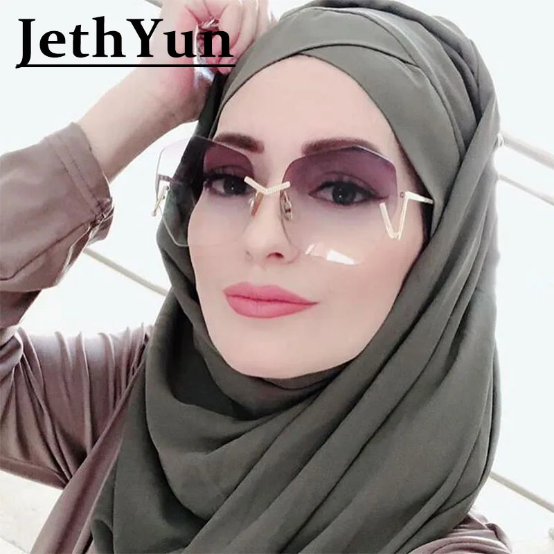 

2019 New Women's Pink Rimless Sunglasses Vintage Trendy Clear Shades Luxury Designer Mens Gradient Sun Glasses UV400