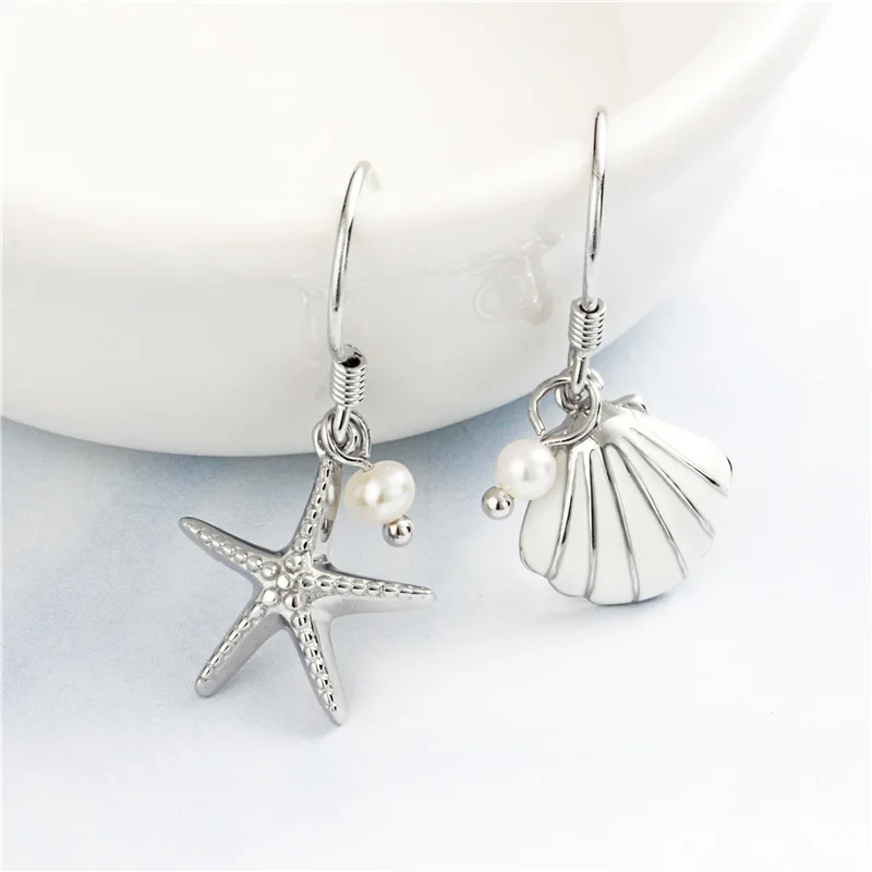 Starfish shell earring 100% 925 Sterling silver Jewelry fashion Hypoallergenic dangle earrings for women gift