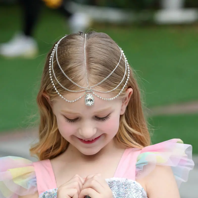 

kids girl forehead braided hair chain girls baby alloy rhinestone disk hair chain headwear accessories toddler princess chain