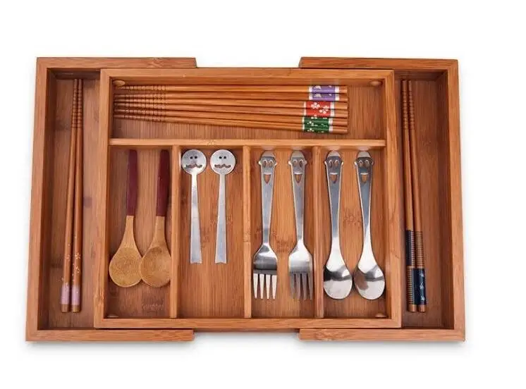  Bamboo Adjustable Storage Box for Sundries Wood Tableware Organizer Multi-Use Home Decor Drawer Kit - 32875067331