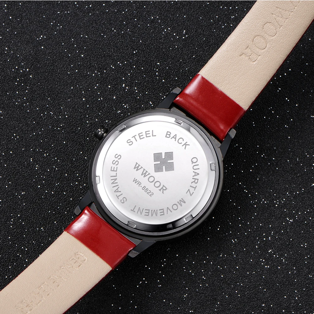 Женские часы бренд WWOOR Модные Кварцевые relojes mujer женские под платье бизнес красная