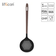 Liflicon – écumoire ronde en Silicone, passoire araignée, cuillère à fente avec tête de couverture en Silicone solide