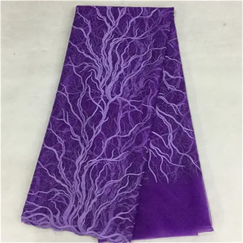

New fashion purple african lace fabric water soluble tree root embroidery french net lace cloth for party dress BN18-7,5yards/pc