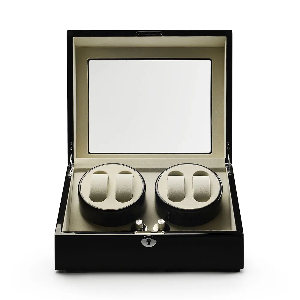 

Black Luxury Automatic Rotating Watch Boxes Display High Gloss Piano Cases