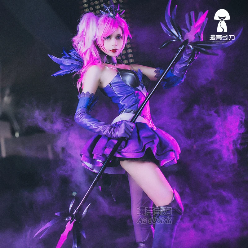 

Hot Game LOL Luxanna Cos Elementalist Lux Dark Element Skin Cosplay Costume Women Dress Outfit