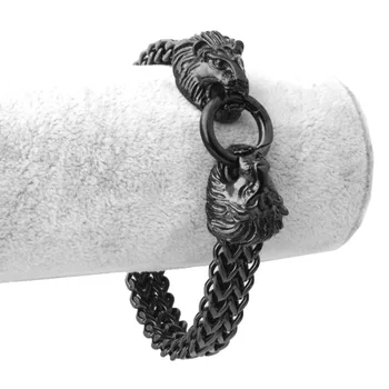 

Hot Selling 12mm 8.66" Silver Glod Black Color Lion Head Stainless Steel Bracelet Men Fashion Link Mens Bracelets