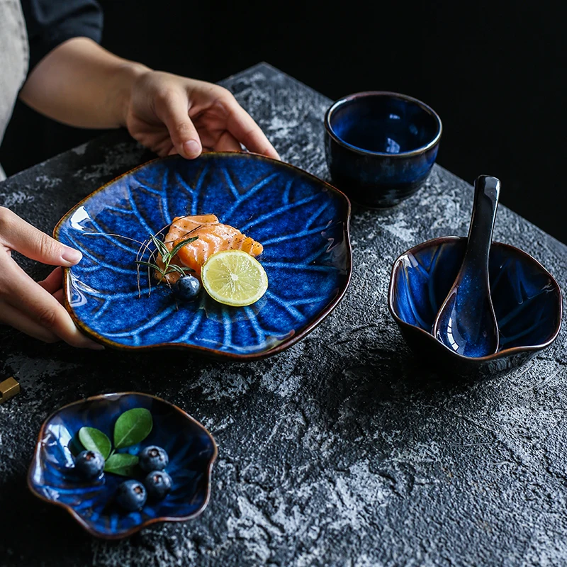 

KINGLANG Japanese kiln glazed one person eating ceramic tableware set with matching dishes, spoons and plates hotel restaurant