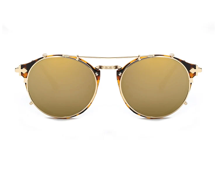 Emosnia, стимпанк Солнцезащитные очки, для женщин и мужчин, очки, Ретро стиль, фирменный дизайн, флип, солнцезащитные очки, высокое качество, Круглые, унисекс, Oculos - Цвет линз: C4 Leopard Gold