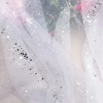 

5meters Width 150cm White Sparkling Dot Bronzed Fabric Soft Mesh Fabric for Children Dresses Fashion Performance Clothing