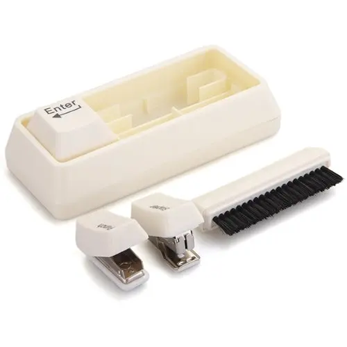 

SOSW-Keyboard Style Desk Stationery Set Stapler Brush Punch Paperclip