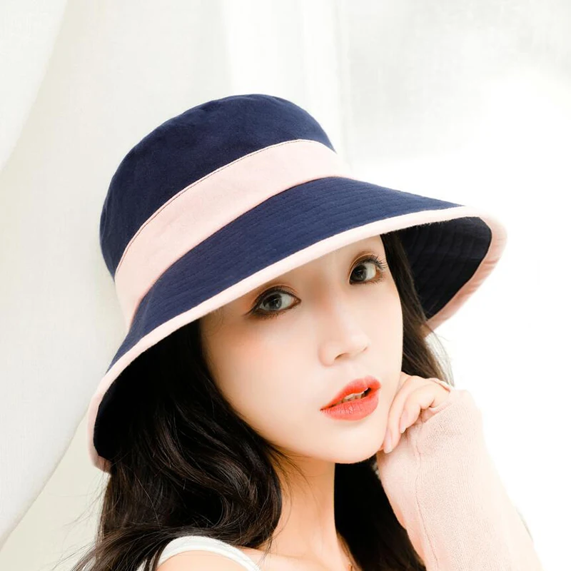 

New Women Srpring Summer Beach Hat Sun Hats Female Travel Cap Wide Brim Sun Fisherman Hats Ladies Reversible Foldable Cloth Cap