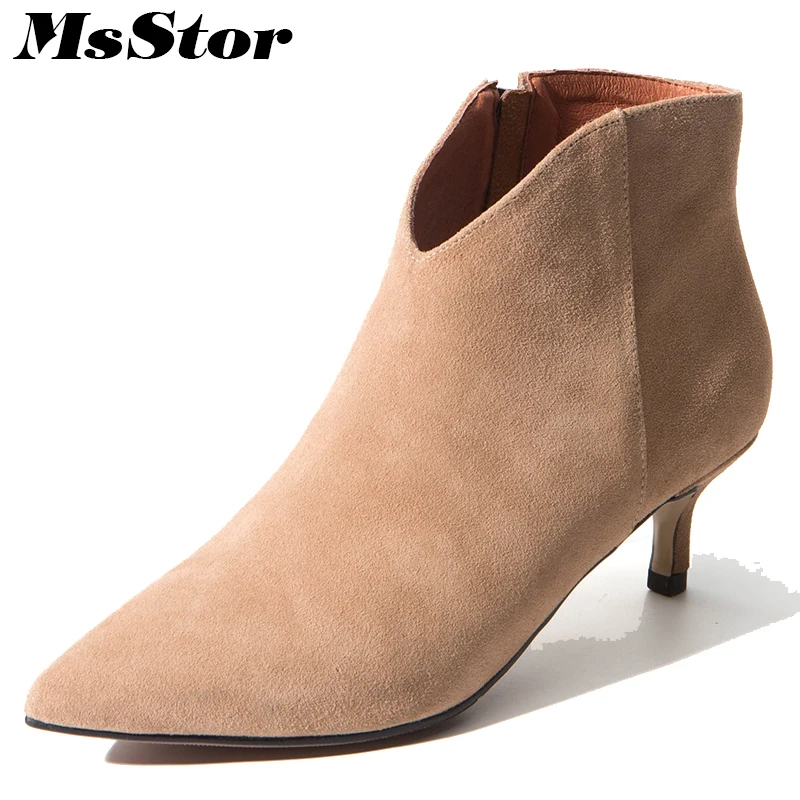 

MsStor Pointed Toe High Heel Boots Shoes Woman Casual Fashion Zipper Sexy Ankle Boots Women Shoes Elegant Thin Heel Boots Women