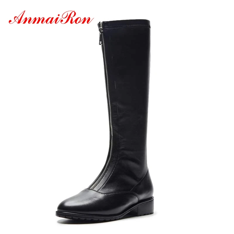 

AnmaiRon Basic Round Toe Zip Knee-High Zapatos De Mujer Shoes Woman Botas Mujer Invierno Size 34-40 ZYL1577