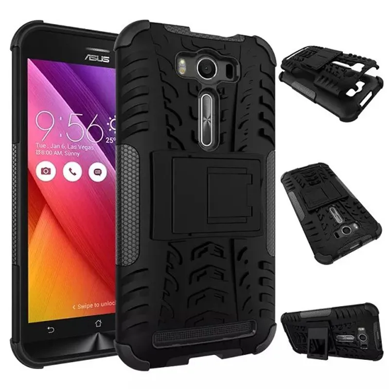 For Asus ZE500KL Cover Rugged Rubber Armor Quality PC+TPU Hybrid Kickstand Case For Asus ZenFone 2 Laser ZE500KG 5'' Case