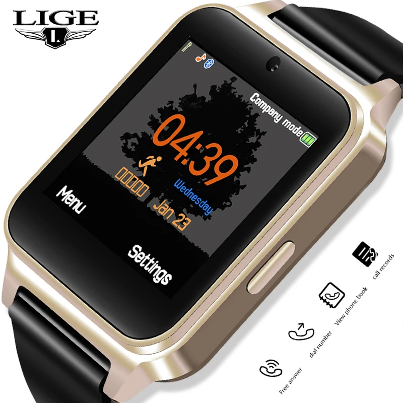 

LIGE Smart Watch Men Women Color Touch Screen Fashion Sport Pedometer Clock Fitness Watch Support SIM Card Relogio inteligente