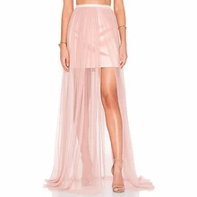 Сексуальная 1 слойная длинная юбка из тюля, прозрачная розовая сетчатая Прозрачная Юбка макси с короткой подкладкой, Летний стиль, модная Saia Longa