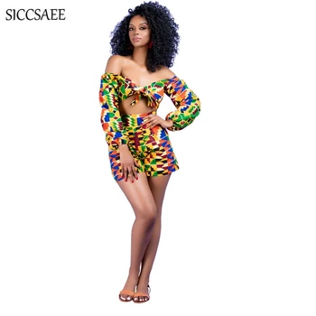 

African Style Strapless Crop Top And Shorts Sets For Women Colorful Geometric Printed Bodysuit Backless Playsuits Retro 2 Piece