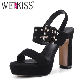 

WETKISS High Heels Sandals Women Open Toe Buckle Footwear Kid Suede Shoes Sandals Female Platform Shoes Woman 2019 New Summer