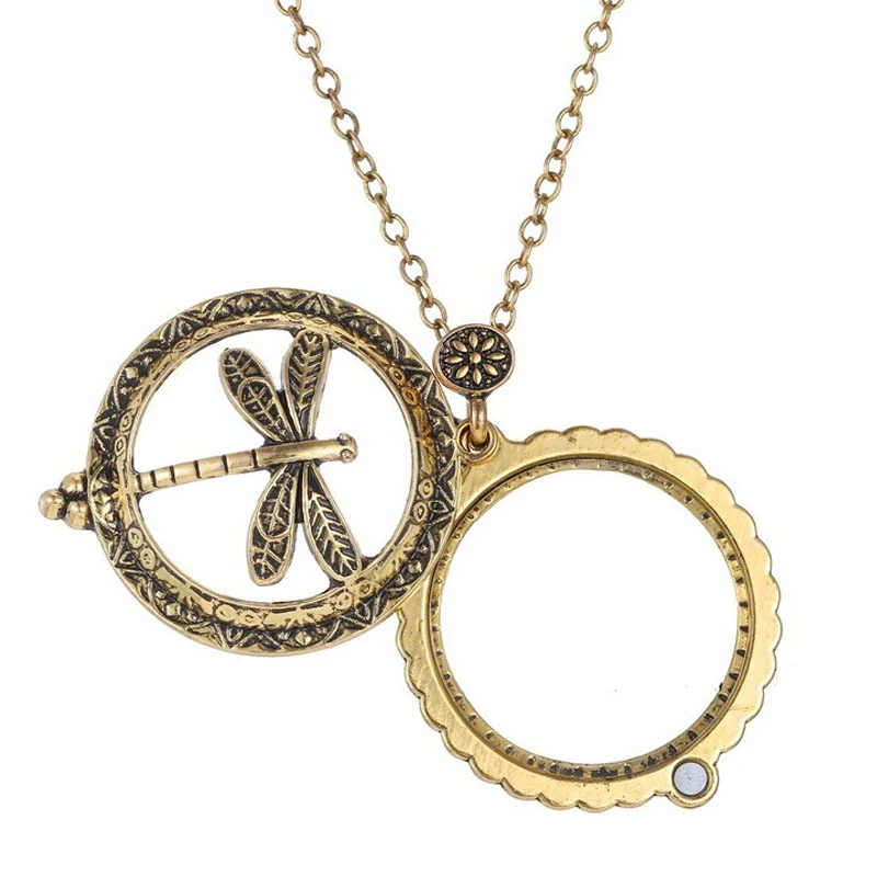 Retro Antique Statement Necklace Shellhard Crystal Cat Magnifying Glass Pendant Long Chain Necklace Fashion Jewelry For Women