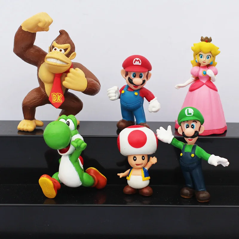 6pcs/set Super Mario Bro Mario Luigi Yoshi Donkey Kong Toad Peach