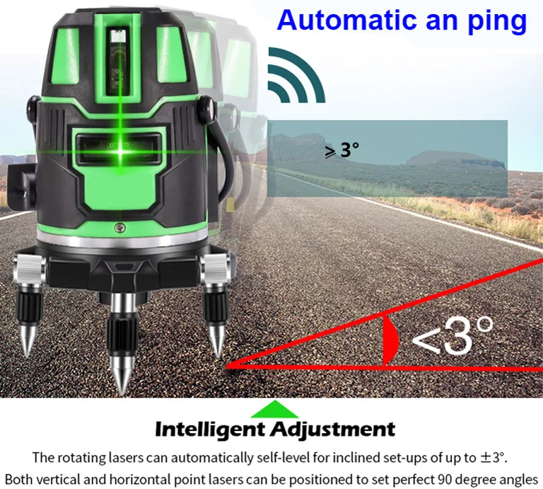 Зеленый лазерный уровень, 5 линий, 6 точек, вращающийся на 360 градусов, самонивелирующийся лазерный уровень, 3D наружный режим, рычаг, строительные инструменты