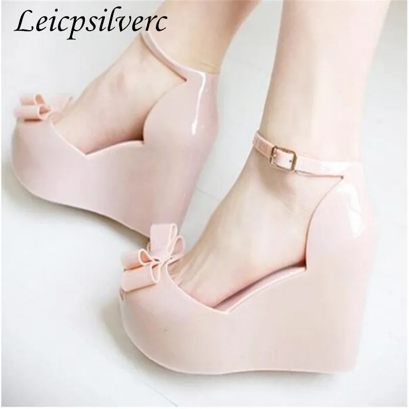 

Summer New pattern fashion Slope heel Wedges female sandals jelly shoes bow platform open toe high-heeled shoes