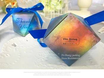 

Special-shaped boxes Bronzing Blue Love Starry Sky Candy Box with open window, Gift Chocolate Muffin Biscuits Box for Cookie