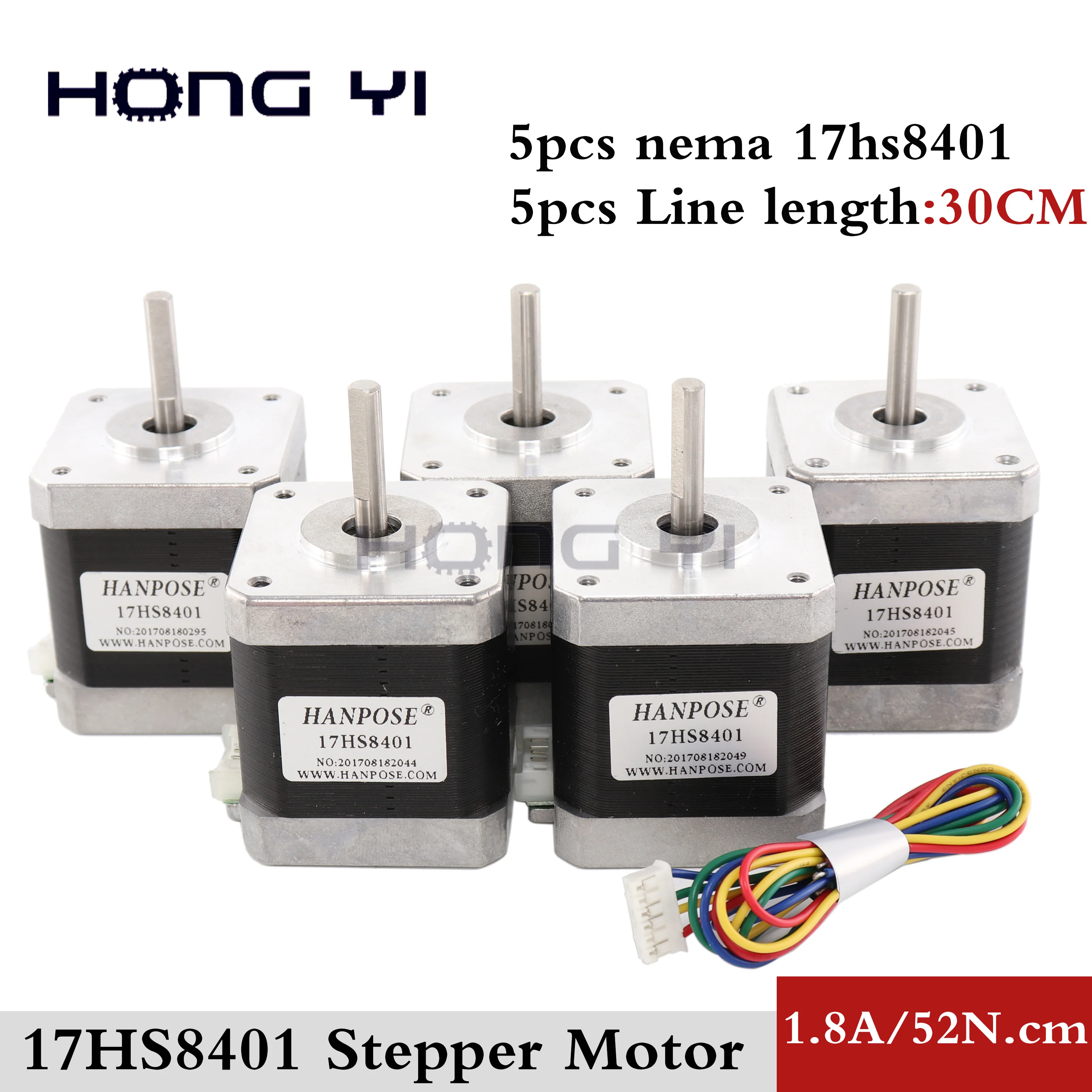 

5 PCS / lot 4-lead Nema17 Stepper Motor 42 motor 17HS8401 1.8A CE ROSH ISO CNC Laser Grind Foam Plasma Cut